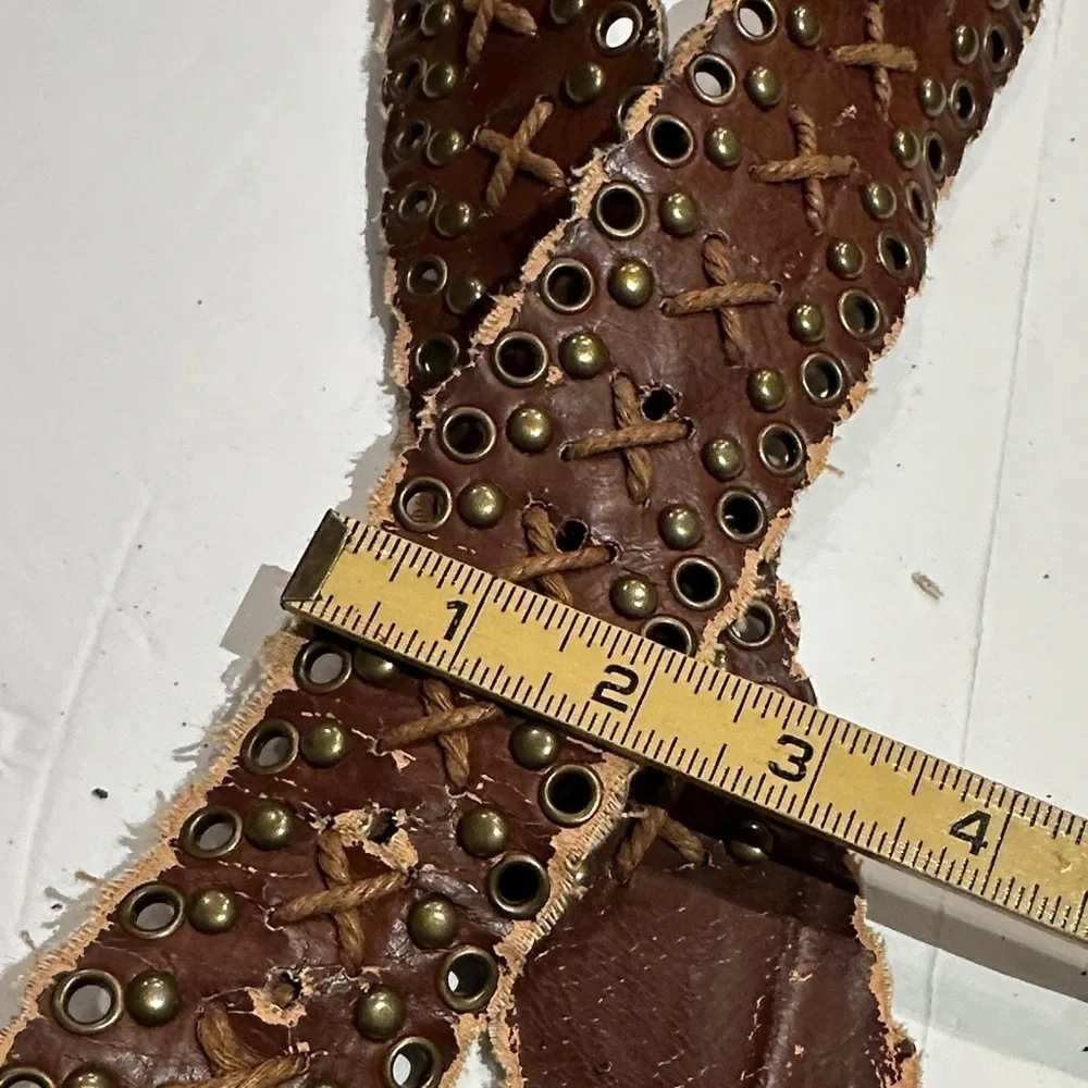 Weathered Brown faux Leather Belt with Brass Accents 29-33”